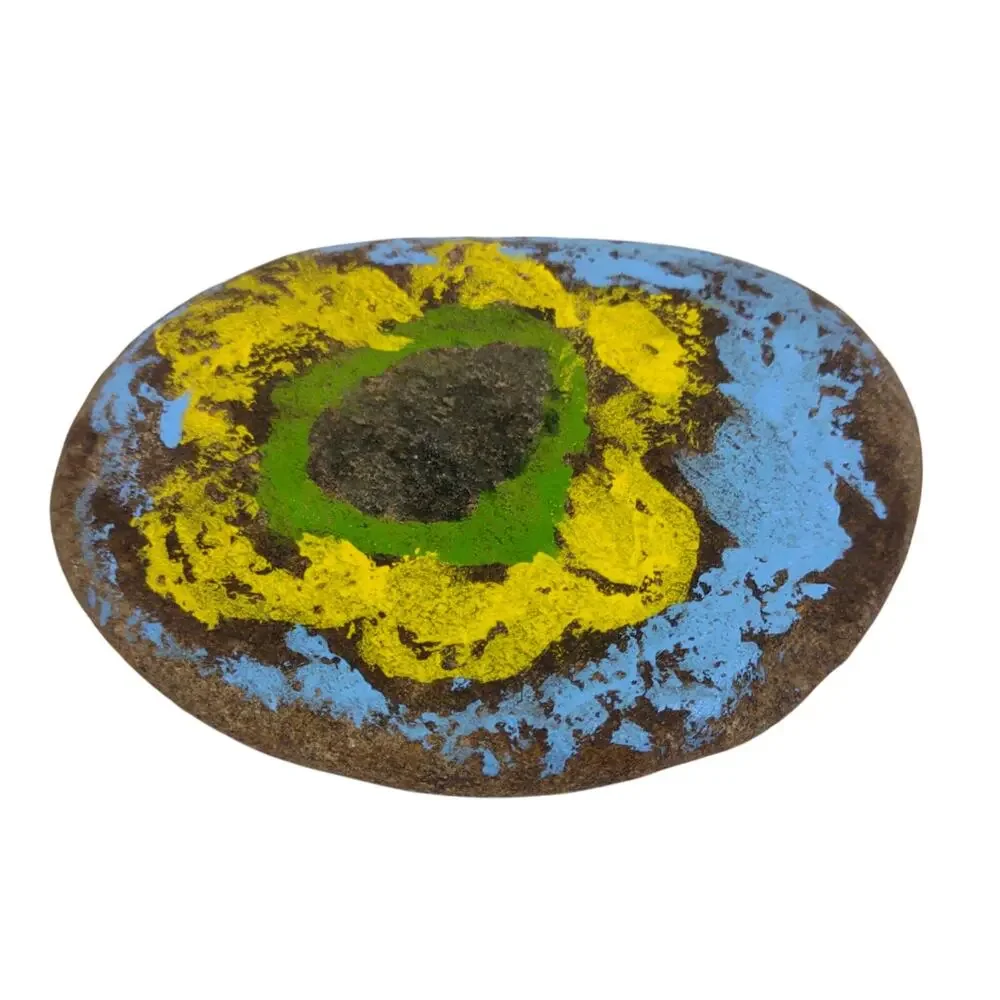 Hand Painted River Rock Sunflower Floral Stone Art Lake Lure NC One of a Kind